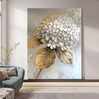 Peintures à l'huile sur toile abstraites dorées et blanches 3D texturées à fleurs, 100 % peintes à la main, personnalisées en usine, pour le salon