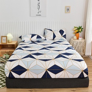 Parure de draps plats 3 pièces <span class=keywords><strong>en</strong></span> polyester 100% de haute qualité, motif bleu simple, pour mariage, ODM/OEM, <span class=keywords><strong>en</strong></span> promotion - Product Image 1