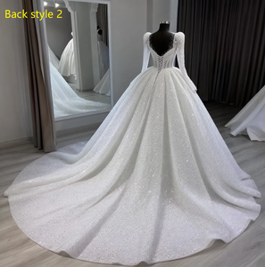Abito <span class=keywords><strong>da</strong></span> <span class=keywords><strong>sposa</strong></span> a maniche lunghe con pizzo di cristallo e strascico a cappella, scollo illusione, stile ball gown - Product Image 3