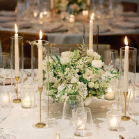 Lanternes en verre à longue tige, porte-bougies cylindriques en cristal transparent, centres de table en métal pour mariages et décorations
