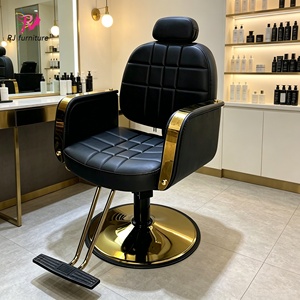 Fauteuil de Barbier Professionnel Doré – Équipement de Coiffure Robuste – Chaise Hydraulique de Salon – Mobilier de Barbier – Chaise de Coiffage - Product Image 1