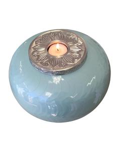 โกศใส่เทียนน้ำชาทองเหลืองแบบทันสมัยใส่เถ้ากระดูกหลายฟังก์ชันสีน้ำเงินและเงินพร้อมเทียนทีไลท์สำหรับเป็นบรรณาการที่ระลึก - Product Image 2