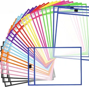 Пользовательские Прозрачные Пластиковые Многоразовые рукава школьный учитель поставляет сухие стирание карманы для детей