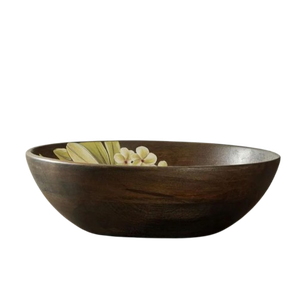 Cuenco ecológico de madera hecho a mano para servir ensaladas para Hotel restaurante bohemio Mango madera hoja flor diseño duradero decorativo - Product Image 2