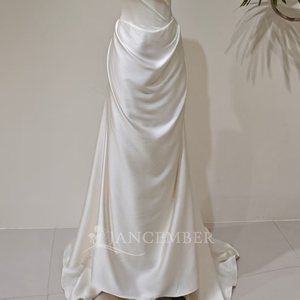 LY93 Vestidos de novia estilo bohemio con volantes y satén color marfil para mujer - Product Image 2