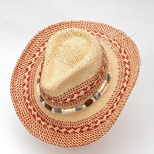 Chapeau de paille tressé à la main bicolore style bohème à large bord roulé pour unisexe, chapeau ethnique en corde de jazz, idéal pour l'été, les voyages en extérieur et la protection solaire - Product Image 5