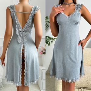 Nouvelle robe de nuit sexy avec broderie au dos, <span class=keywords><strong>grande</strong></span> <span class=keywords><strong>taille</strong></span>, vêtements de nuit pour femmes, <span class=keywords><strong>nuisette</strong></span> érotique à ouverture au dos, pyjama - Product Image 2