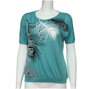 เสื้อยืดผู้หญิงไซส์ใหญ่พิเศษ 5XL ผ้าซาติน ระบายอากาศ แห้งเร็ว สไตล์ลำลอง แขนสั้น เซ็กซี่ เปิดไหล่ ลายขนนก ทรงหลวม ใส่สบายสำหรับฤดูร้อน - Product Image 1