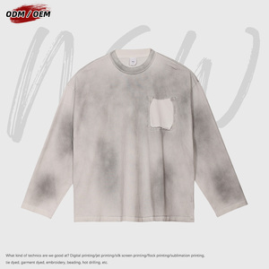 <span class=keywords><strong>C</strong></span>ổ Điển Rửa Sạch Đất Hoang T-Shirt Nặng Đầy Đủ Cotton 325gsm Monlyey Rửa Dài Tay Áo Unisex Đau Khổ T-Shirt - Product Image 3