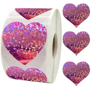 Adesivo de coração rosa personalizado, adesivo com glitter holográfico para cascalho brilhante