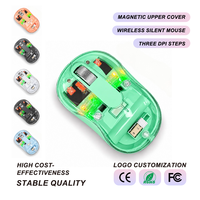 Souris sans fil transparente silencieuse, vente en gros OEM, double mode 2.4G, 1600 DPI, lumière colorée 6 couleurs, pour distributeurs et importateurs