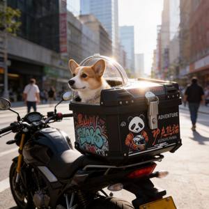 Caisse de transport pour animaux de compagnie 55L en PP étanche pour moto, grande capacité, pour 2 petits animaux, noir-blanc graffiti, 8 couleurs, fixation rapide - Product Image 4