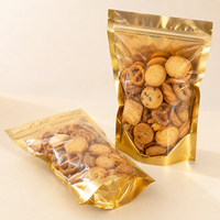 Pochette à fermeture éclair personnalisée transparente à l'avant et métallisée à l'arrière pour fruits secs dorés ou argentés, emballage flexible OEM