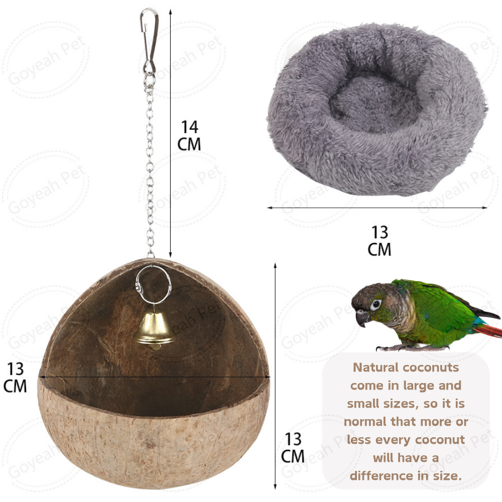 Kokosnuss Vogelhaus Aus Naturholz - Nistplatz Und Spielzeug Für Papageien, Sittiche Und Kanarienvögel