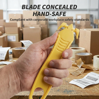 Cutter de sécurité personnalisé jaune en plastique avec crochet pour la découpe de rubans et de films, à usage unique