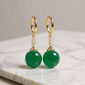 Orecchini Pendenti E4653 Dorati con Pietra Bianca a Sfera, Montatura a Griffe, Gioielli da Festa alla Moda da Donna, in Lega Placcata Argento, Stile Classico - Product Image 2