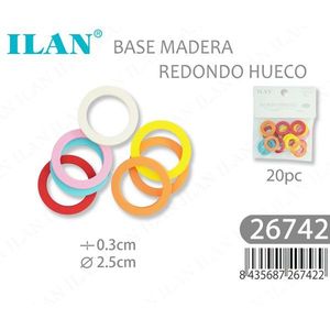 Cerchi in Legno Cavi Rotondi Ilan, Diametro 2,5 Cm, Multicolore, 20 Pezzi, Accessori per Perline - Product Image 1