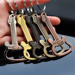 厂家批发创意音乐酒吧商店实用赠品吊坠金属复古吉他开瓶器钥匙扣