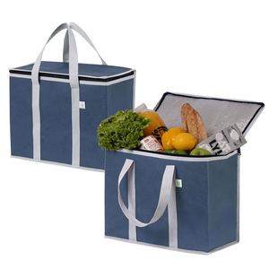 Cotton Cooler Bag Insulated Reusable Grocery Shopping Bag Food Delivery Heavy Duty Durable Handles Dual Tab Zips - Product Image 1