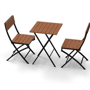 Modern Outdoor Bistro Set with PS Slats and Steel Frame – <b>Foldable</b> <b>Table</b> and 2 <b>Foldable</b> Chairs for <b>Garden</b> Use - Product Image 1