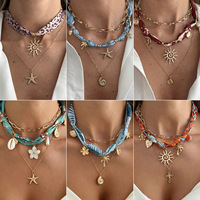 Collier ras du cou superposé style bohème plage pour femme, avec pendentifs étoile de mer et conque, bijoux de vacances, style bohème