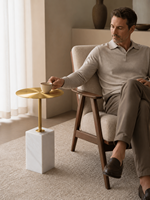 Table d'appoint en pierre naturelle blanche, fabrication directe d'usine, avec plateau en acier inoxydable brossé doré, pour hôtel, OEM ODM