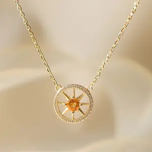 Fine Jewelry Natuna Collar Para Mujer Topaz Wholesale Citrine Zircon Pendant 18K Gold Plated 925 Silver Yellow Crystal Necklace