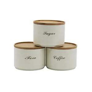 Eco-friendly Stackable Circular Coffee Sugar Tea Storage Jar With Bamboo Lid Food Kitchen Storage Canister Set