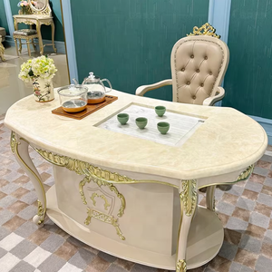 Table <span class=keywords><strong>à</strong></span> thé en bois massif de style européen, ensemble table et chaises en marbre français, mobilier de salon luxueux - Product Image 6