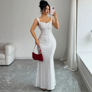 Abito Estivo da Donna Slim-fit con Scollo Quadrato, Stampa a <span class=keywords><strong>Pois</strong></span> Vintage, Schiena Scoperta e Spalline a Fiocco, Stile Europeo Americano, Nuova Collezione - Product Image 2