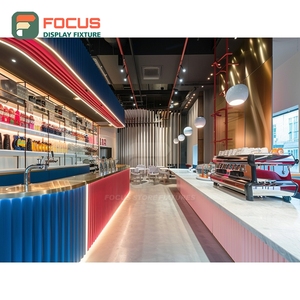 Freestanding Cafe Service Counter Black <b>Walnut</b> Finish Coffee Bag Display Area Barista Service Counter - Product Image 5