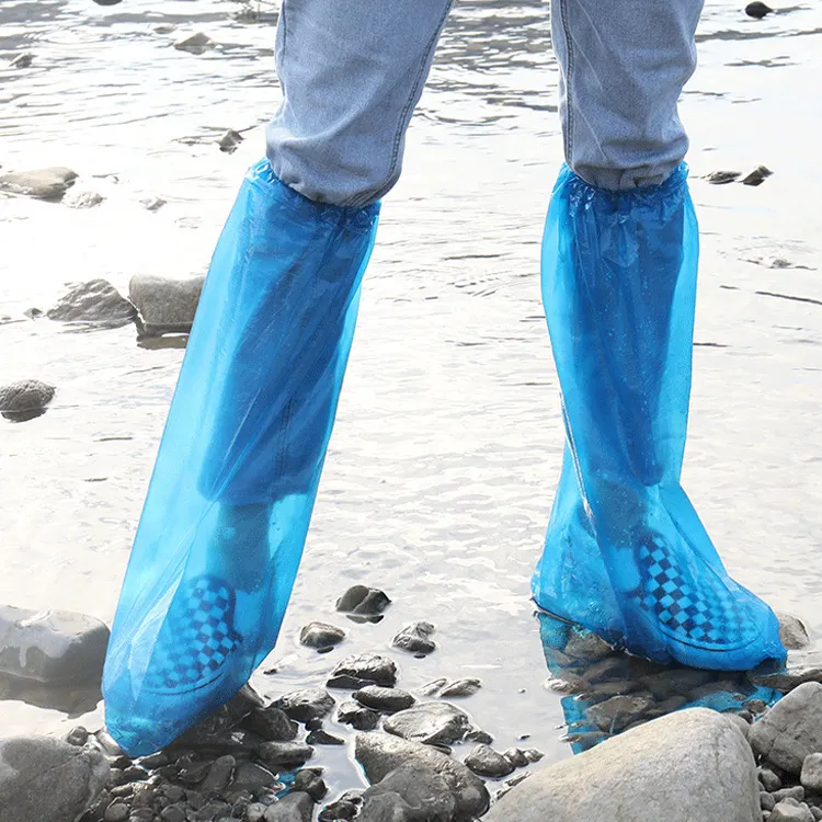 20g per pcs clear disposable long shoe covers waterproof thick boot cover for drifting blue