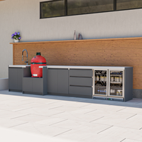 Cuisine extérieure en acier inoxydable résistante à l'humidité OEM avec fumoir à viande, armoire de cuisine extérieure antirouille avec barbecue Kamado