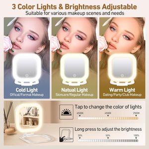Custom Personalised White Compact Cosmetic Mirror <b>Light</b> Handheld LED Magnifying USB Touch Control Foldable Dual-Sided Mirror - Product Image 3