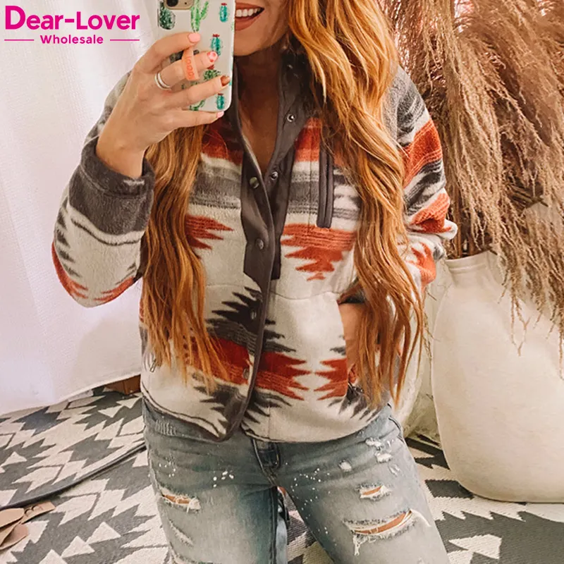 Dear-Lover Custom Private Label Großhandel Western Kleidung Wintermantel Reiß verschluss Knopf vorne Sherpa Frauen Fleece jacke für Frauen