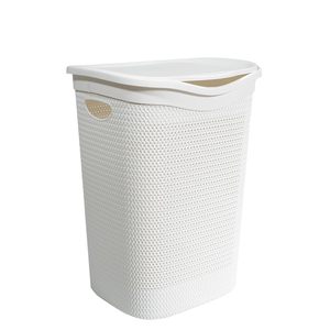 Cesto de Ropa Sucia de Plástico con Tapa, Efecto Ratán, 39.5x37x54 cm, Estructura Tejida - Product Image 1