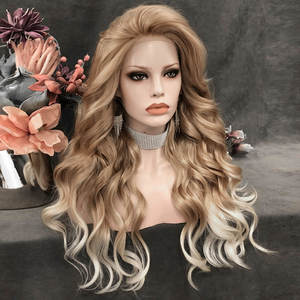 Perruques synthétiques transparentes Lace Front de 26 pouces Celebrity Blonde miel ondulée avec des pointes blanches Perruques Lace Frontal résistantes à la chaleur - Product Image 1