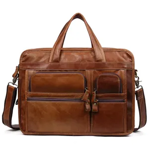 Wholesale Vintage Mens Briefcases Business Genuine Leather Bag Laptop Briefcase Bag For Men Office Shoulder Handbag Messenger