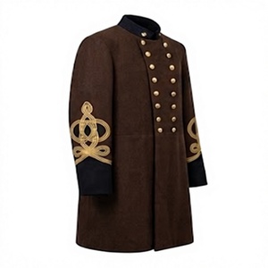 Abrigo de lana marrón para hombre, estilo frac, doble botonadura, abrigo histórico con mangas bordadas. - Product Image 3