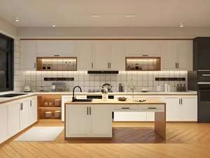 Proyecto automático más nuevo moderno gris laca prefabricada Base superior cocina vitrina muebles de cocina - Product Image 4