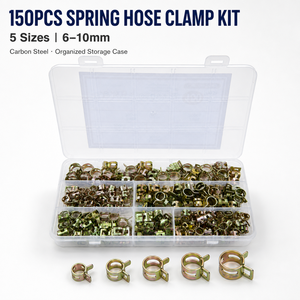 Kit de 150 colliers de serrage à ressort en fer galvanisé (6-10 mm) pour tuyaux de carburant, d'huile et d'eau, pour voitures et camions, avec pinces de serrage - Product Image 1