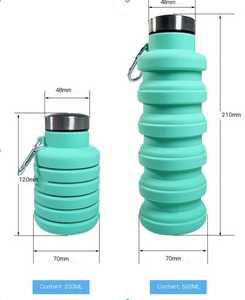Bouteilles de voyage pliables personnalisées en gros gratuites, bouteille d'eau en silicone pliable portable pour le sport en plein air avec poignée - Product Image 3