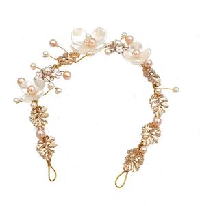 Perle Mariage Bandeau Or Fille Fleur De Mariée Cheveux Pièce Princesse Feuille Coiffe W352 - Product Image 1