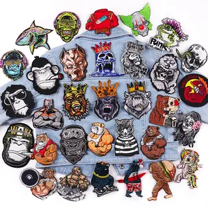 Patch de broderie d'animaux farouches/musclés en gros Punk fer sur patchs pour vêtements appliques de haute qualité