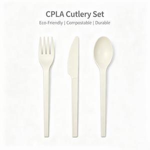 Kit d'ustensiles jetables compostables de qualité alimentaire en plastique CPLA (cuillères, fourchettes et couteaux) pour restaurants, traiteurs, pique-niques et plats à emporter - Product Image 1