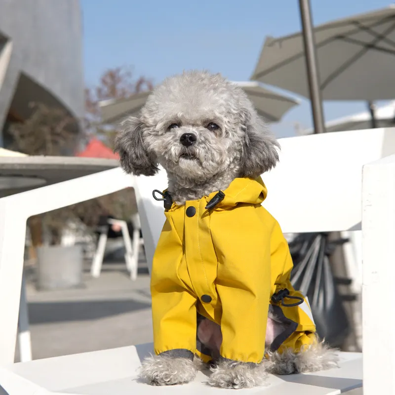 RTS 방풍 및 방수 애완 동물 비가 재킷 휴대용 대형 개 비옷 반사 대형 개 옷 노란색 애완 동물 개 비옷