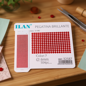 Ilan Adesivo Brillante 6mm Rosso con Strass, 504 Pezzi su Grande Cartoncino - Product Image 2