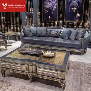 Fransız Tarzı Kumaş Kanepe, Büyük Daire Villa Oturma Odası Kanepe Takımı, Neoklasik Masif Ahşap Oymalı Mobilya - Product Image 5