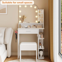 OEM/ODM - Petite table de maquillage personnalisée avec chaise, petite coiffeuse avec miroir et éclairage, table de maquillage avec prise électrique