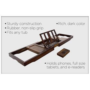Brown Bamboo <b>Bathtub</b> <b>Caddy</b> Bath <b>Tray</b> With Book Tablet Holder - Product Image 3
